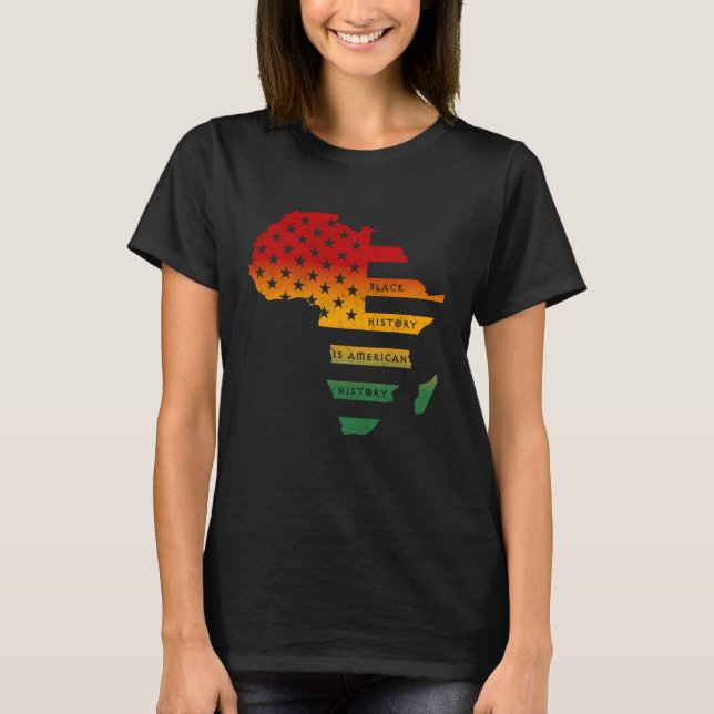 Africa Map American Flag Schwarze Geschichte T-Shirt (Vorderseite)