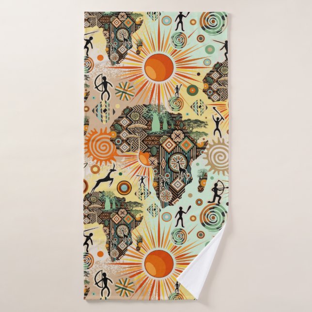 Africa Map Decorative Tribal Elements Pattern Badhandtuch Set (Badehandtuch)