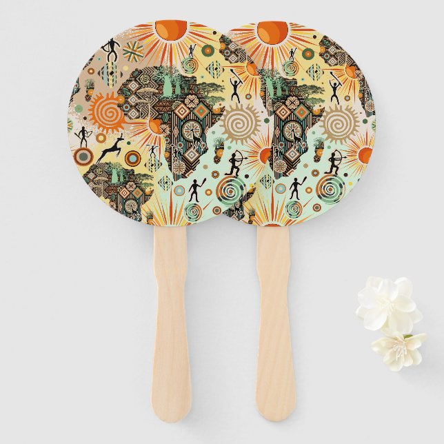Africa Map Decorative Tribal Elements Pattern Fächer (Vorne und Hinten)