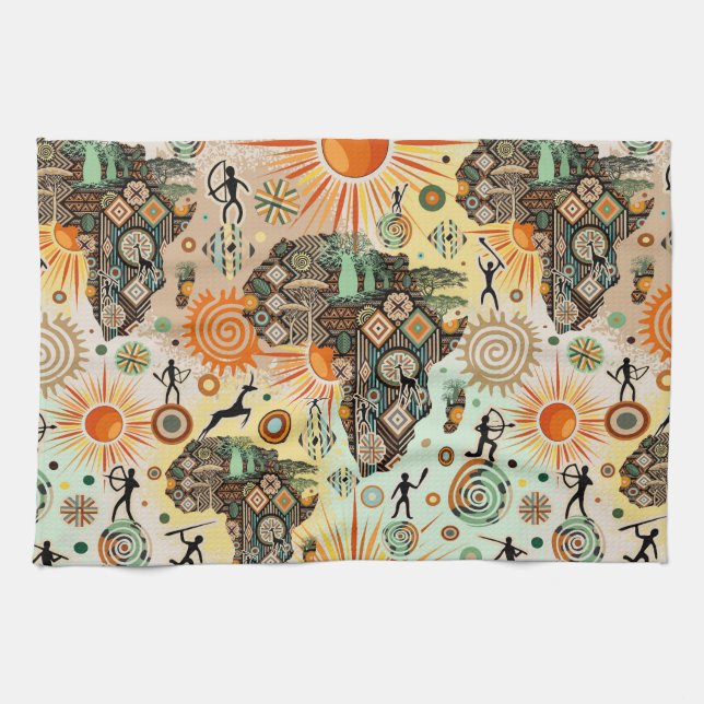 Africa Map Decorative Tribal Elements Pattern Geschirrtuch (Horizontal)