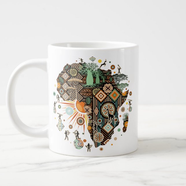 Africa Map Decorative Tribal Elements Pattern Jumbo-Tasse (Links)