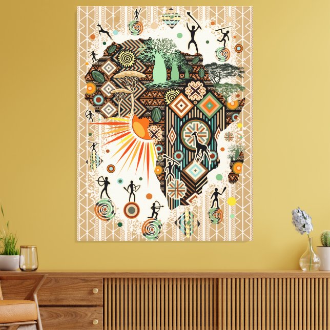Africa Map Decorative Tribal Elements Pattern Leinwanddruck (Insitu (Wohnzimmer))