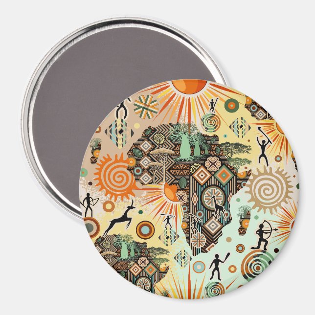 Africa Map Decorative Tribal Elements Pattern Magnet (Vorderseite/Rückseite)