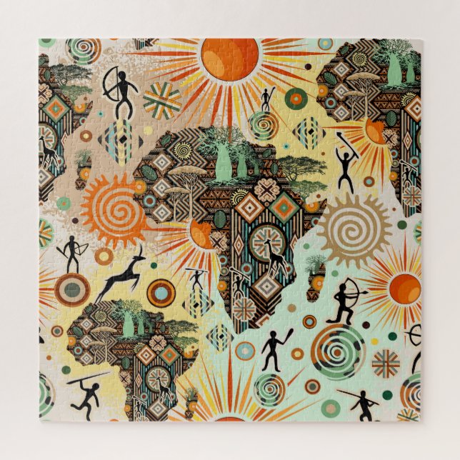 Africa Map Decorative Tribal Elements Pattern Puzzle (Vertikal)