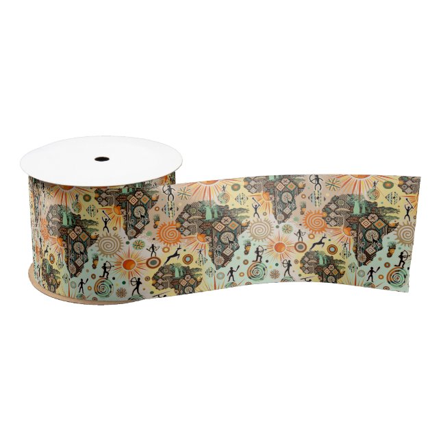 Africa Map Decorative Tribal Elements Pattern Satinband (Spule)