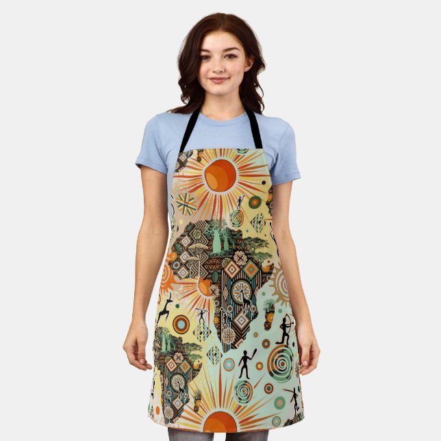 Africa Map Decorative Tribal Elements Pattern Schürze (Getragen)