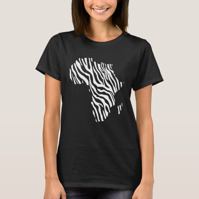 Africa Map Filled With Zebra White Stripes Print P T-Shirt (Vorderseite)
