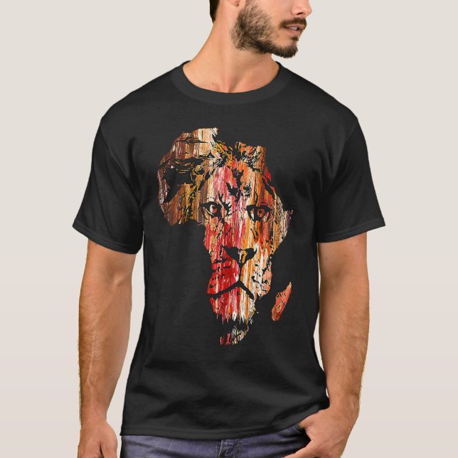 Africa Map Lion Head Face African Safari Wildlife  T-Shirt (Vorderseite)