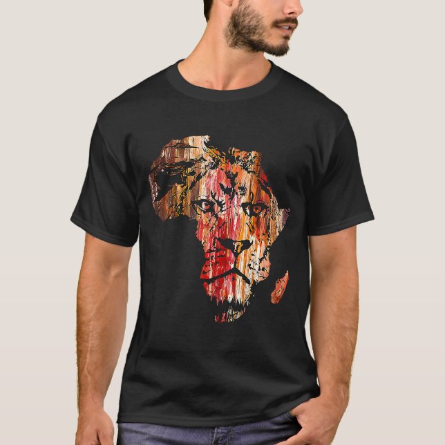 Africa Map Lion Head Face African Safari Wildlife T-Shirt (Vorderseite)