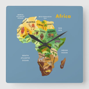 Africa Map Quadratische Wanduhr
