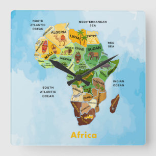 Africa Map Square Wall Clock Quadratische Wanduhr