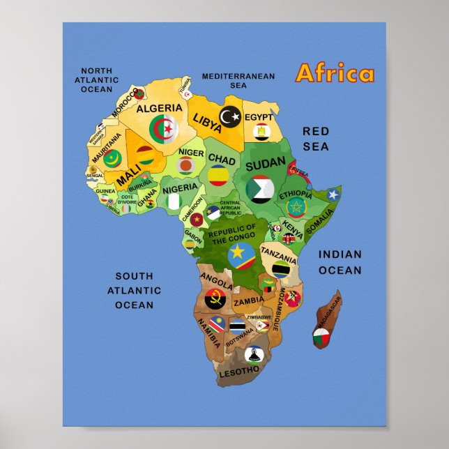 Africa Map with Flags Artwork Poster (Vorne)