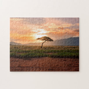 Africa Safari Savannah Wüste Field Tree Sunset Puzzle