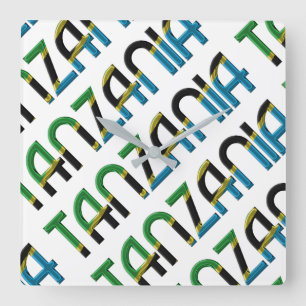 Africa Tanzania Flag Colors Typography Souvenir Quadratische Wanduhr