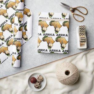 Africa Wildlife Map Black Text Rhino Calf Geschenkpapier