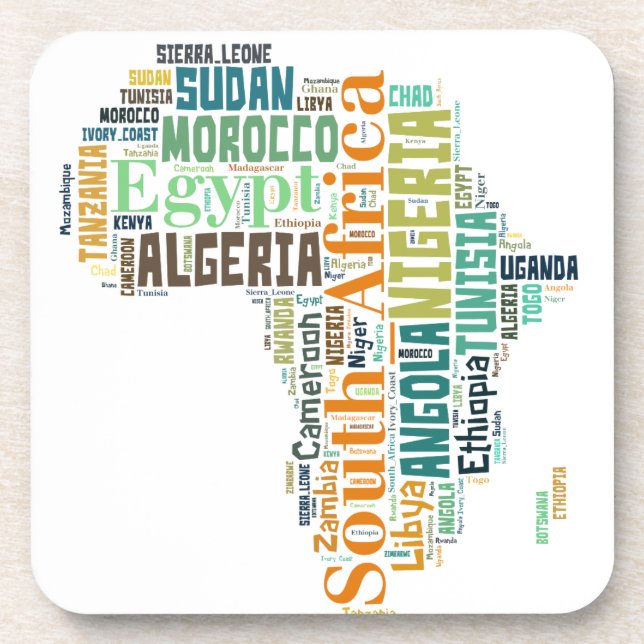 Africa Word Art Getränkeuntersetzer (Vorderseite)