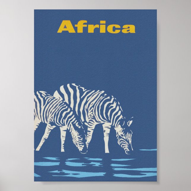 Africa Zebras Drink Water Vintage Travel Poster (Vorne)