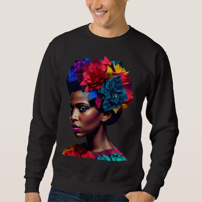 African Abstract Beautiful Black Woman Origami Que Sweatshirt (Vorderseite)