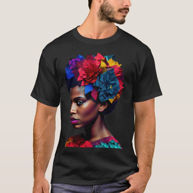 African Abstract Beautiful Black Woman Origami Que T-Shirt (Vorderseite)