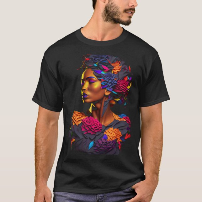 African Abstract Origami Black Queen Flower Afro M T-Shirt (Vorderseite)
