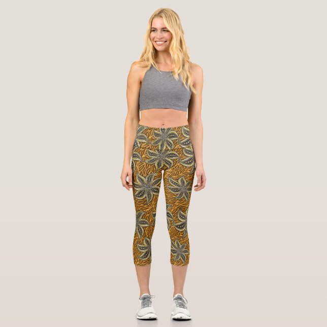 African Abstrakt Floral Batik Style Capri Leggings (Vorderseite)
