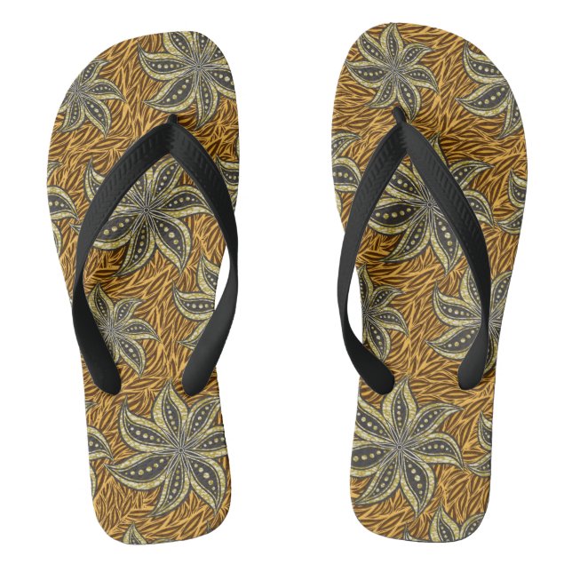 African Abstrakt Floral Batik Style Flip Flops (Fußbett)