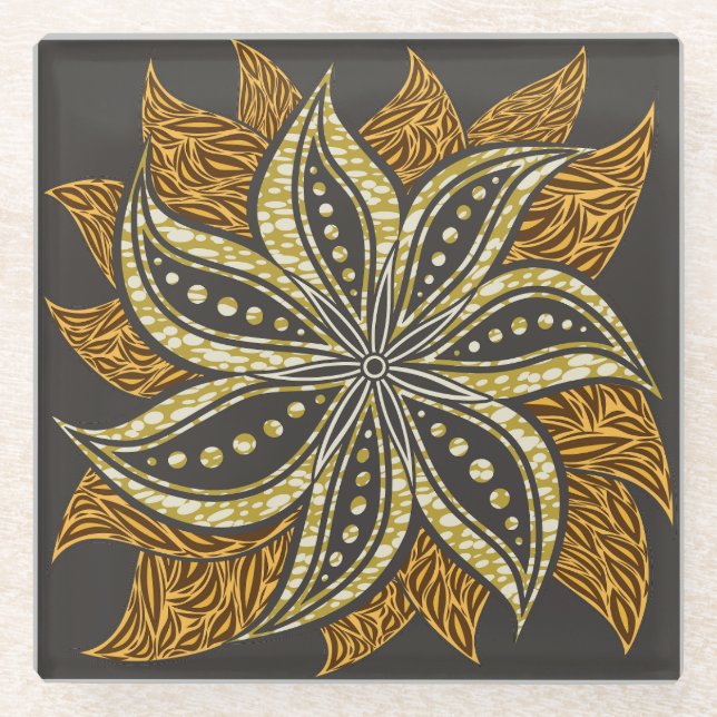 African Abstrakt Floral Batik Style Glasuntersetzer (Vorderseite)