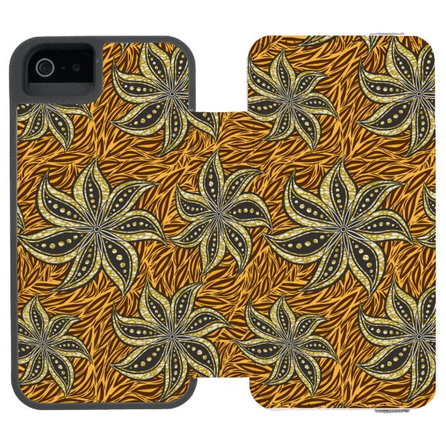 African Abstrakt Floral Batik Style Incipio iPhone Geldbeutel-Hülle (Folio Geöffnet)