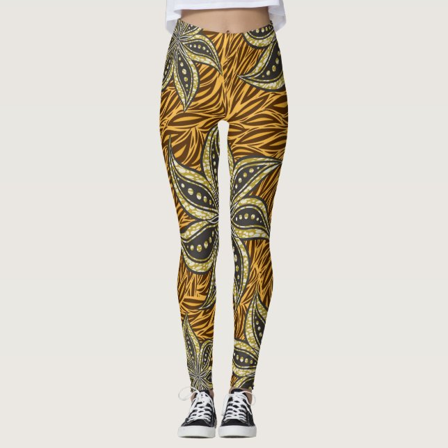African Abstrakt Floral Batik Style Leggings (Vorderseite)