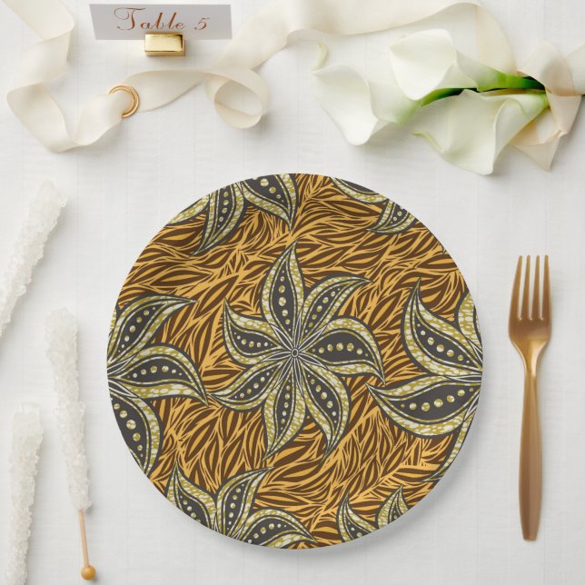 African Abstrakt Floral Batik Style Pappteller (Hochzeit)