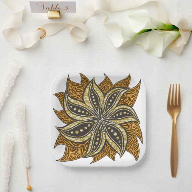 African Abstrakt Floral Batik Style Pappteller (Hochzeit)
