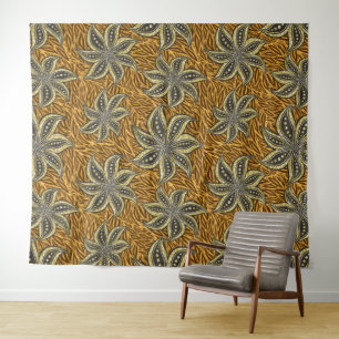 African Abstrakt Floral Batik Style Wandteppich