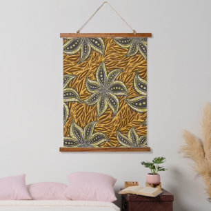African Abstrakt Floral Batik Style Wandteppich Mit Holzrahmen