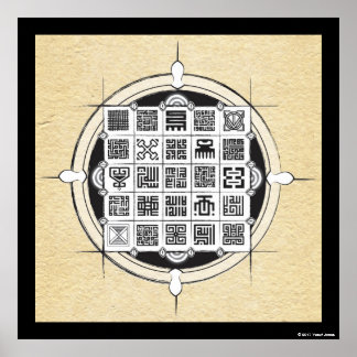 African Adinkra und Kufic Arabic on Perchment Poster