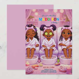 African American 3 Girls Spa party Birthday  Einladung