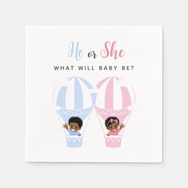 African American Baby Air Balloon Gender Reveal Serviette (Vorderseite)