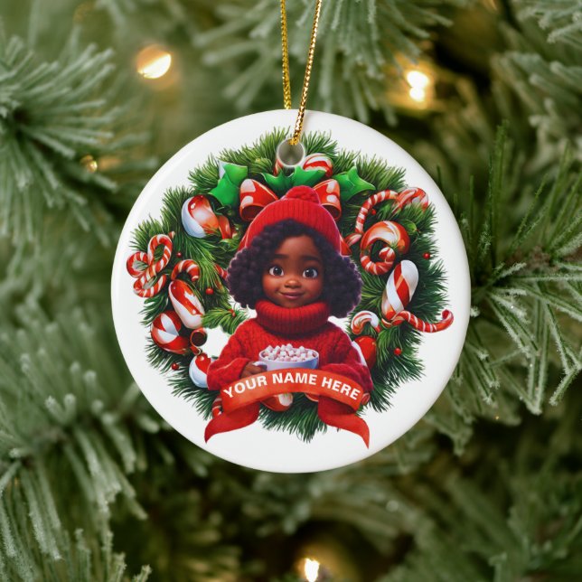 African AMerican Baby Girl Christmas HMarchmellows Keramik Ornament (Baum)