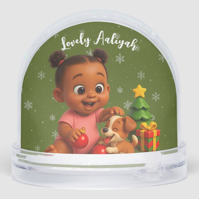 African American Baby Girl First Christmas - Gnome Schneekugeln (Rückseite)