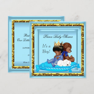 African American Baby Shower Blue Gold Boy Prince Einladung