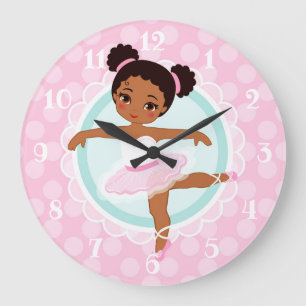 African American Ballerina - Pink Ballet Dancer Große Wanduhr