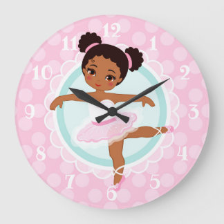 African American Ballerina - Pink Ballet Dancer Große Wanduhr