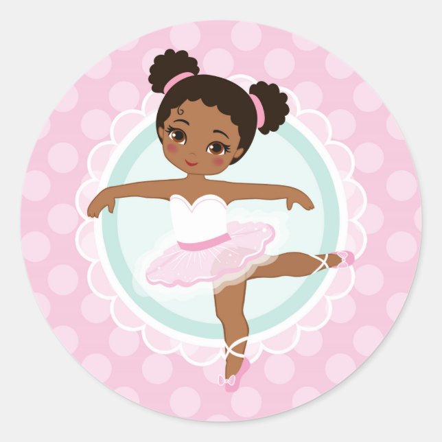 African American Ballerina - Pink Ballet Dancer Runder Aufkleber (Vorderseite)