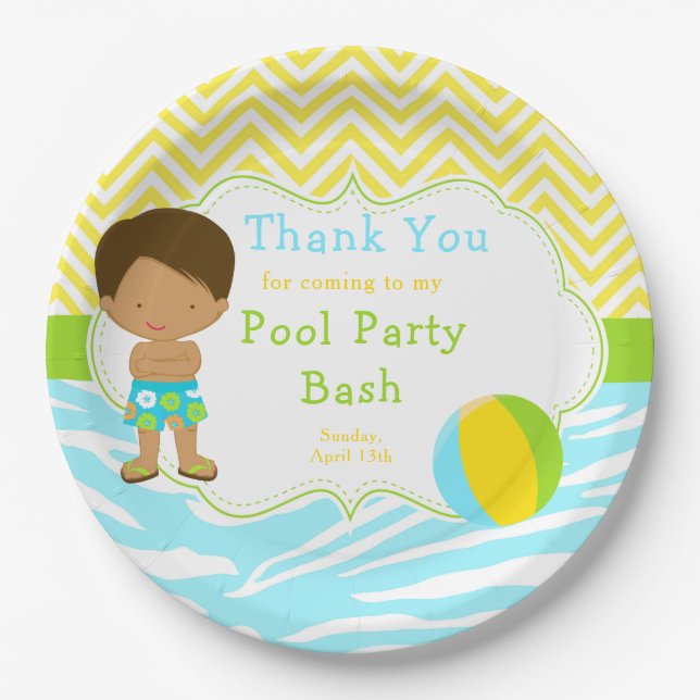 African American Boy Pool Party Bash Party Pappteller (Vorderseite)