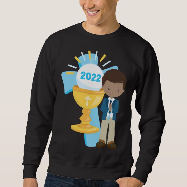 African American Boys First Communion Black Boy Cr Sweatshirt (Vorderseite)