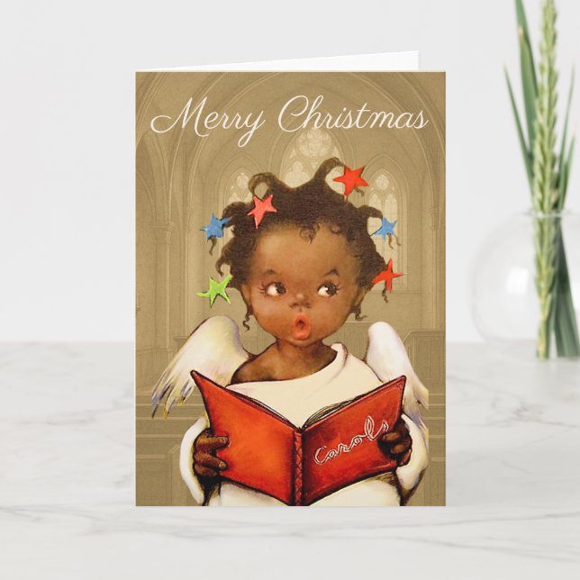 African American Cherub Christmas Greeting Card Karte (Vorderseite)