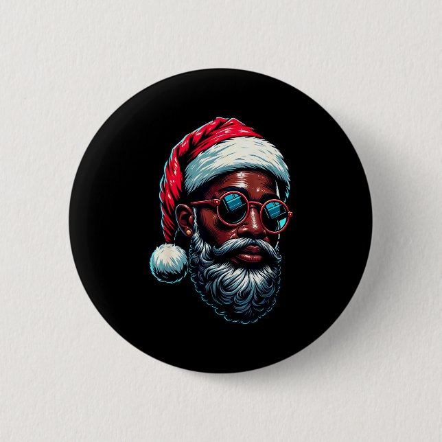 African American Christmas Pajama Xmas Afro Santa  Button (Vorderseite)