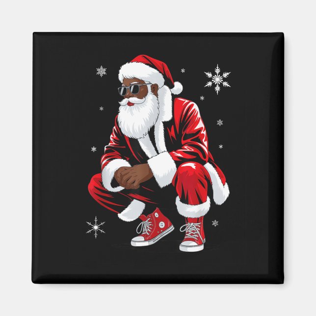 African American Christmas Pajama Xmas Afro Santa  Magnet (Vorne)