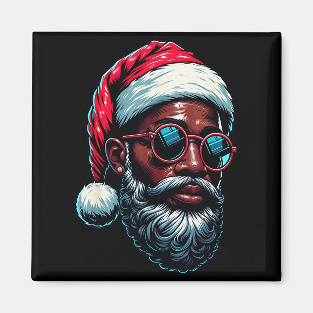 African American Christmas Pajama Xmas Afro Santa  Magnet (Vorne)