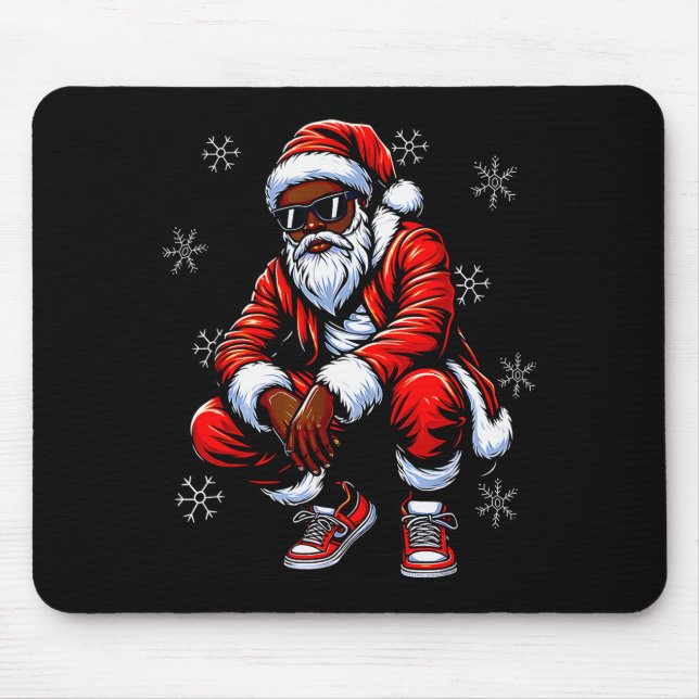 African American Christmas Pajama Xmas Afro Santa  Mousepad (Vorne)