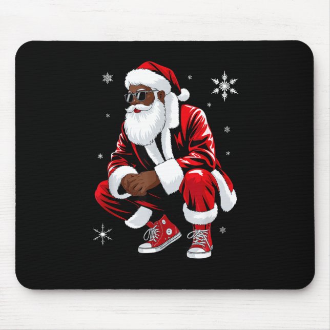 African American Christmas Pajama Xmas Afro Santa  Mousepad (Vorne)